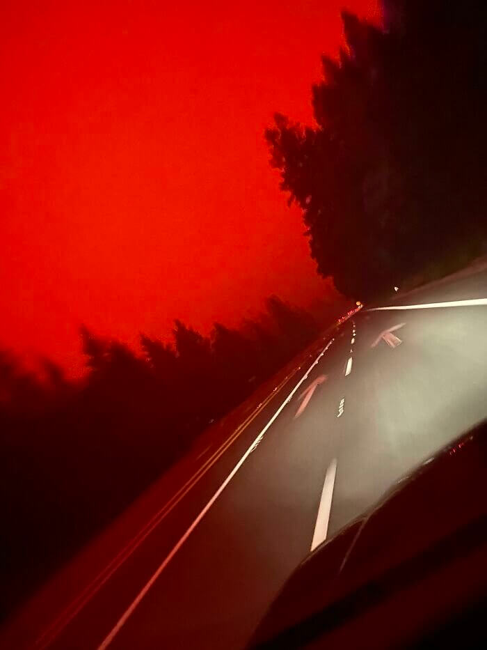 An Unfiltered Image Of The Red Sky Created By Forest Fires